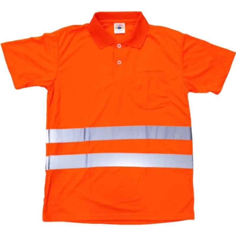 Taha Polyester Flor Orange Safety Polo T Shirt, SJ 51, Size: XL