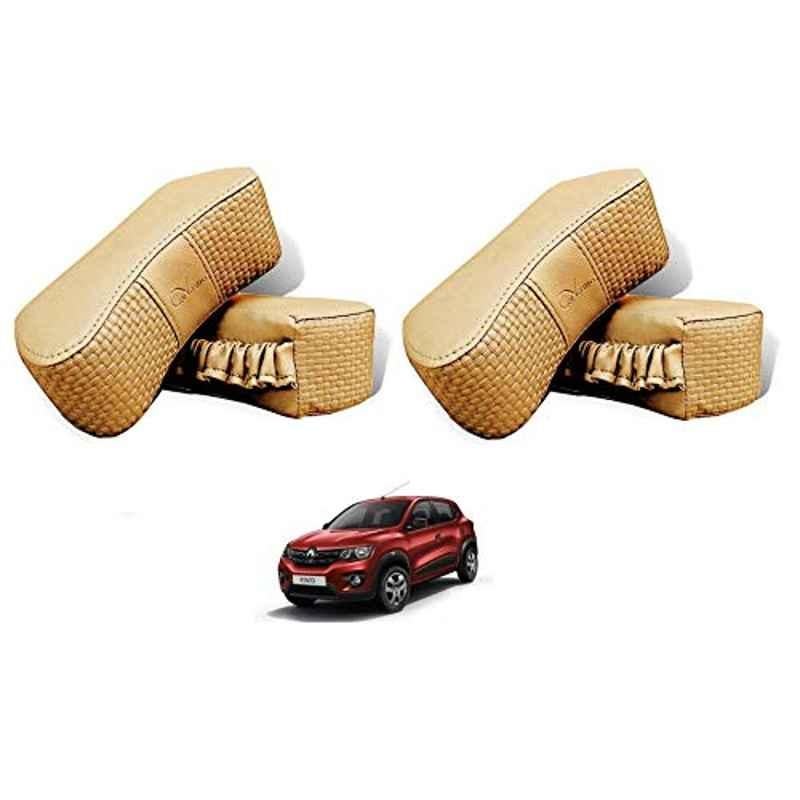 Kozdiko 4 Pcs CV Designer Beige Leatherite Neck Rest Car Cushion Pillow Set for Renault Kwid