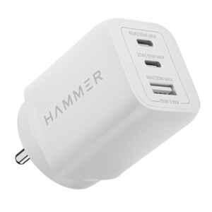 Hammer 65W White USB Type-C & Type-A Mobile Charger with GaN Technology & Triple Output, HTC001