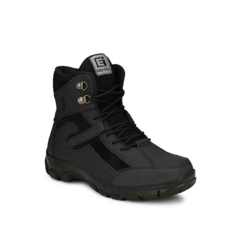 Eego Italy Leather Steel Toe Black Work Safety Boots, Size: 7, WW-72