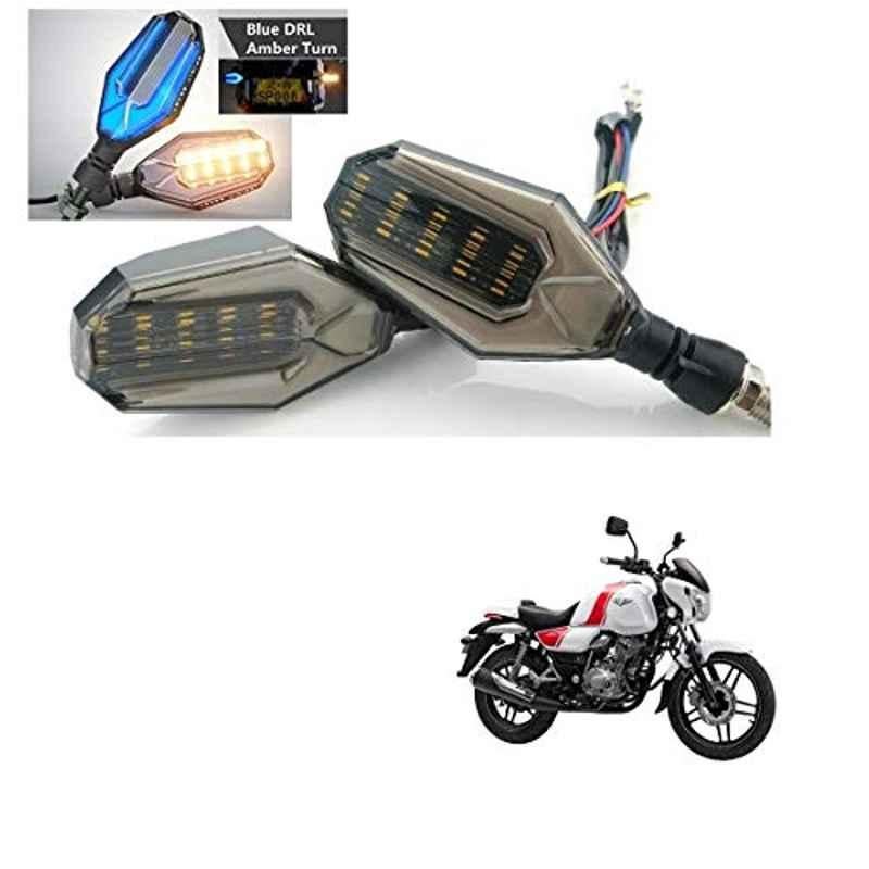 Kozdiko 4 Pcs Plastic Front & Rear U Shape Dual Color DRL LED BIke Indicator Set for Bajaj Bajaj V