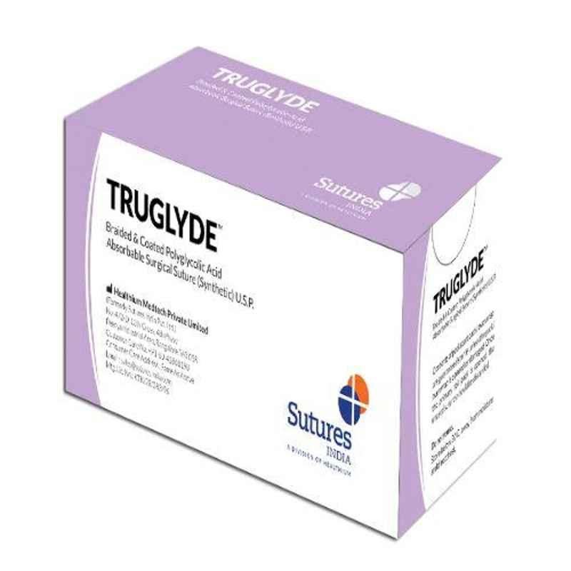 Truglyde 12 Foils 1 USP 50mm 1/2 Circle Round Body Heavy Double Armed Fast Absorbing Synthetic Suture Box, SN 2347DA/180N