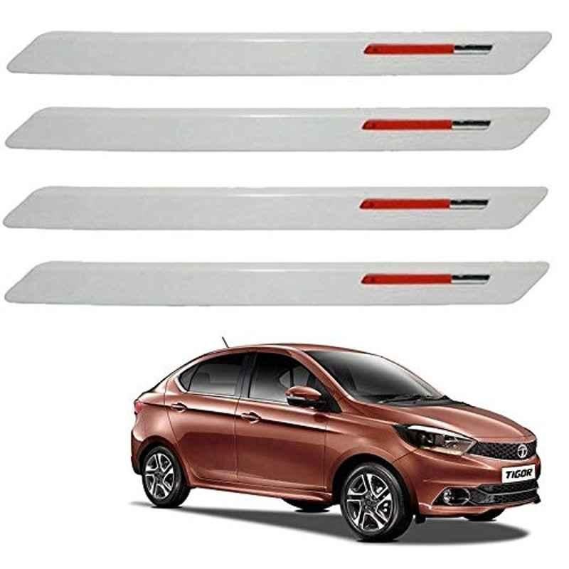 Kozdiko 4 Pcs White & Red Designer Car Bumper Protector Set for Tata Tigor