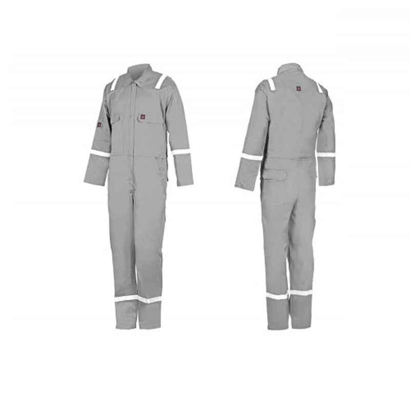 Rigman Tecasafe Plus Grey 215 GSM Inherent Flame Resistant Coverall, Size: Small