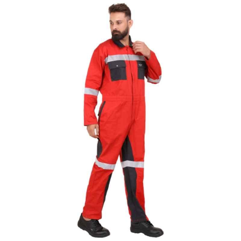 Club Twenty One Workwear Raptor Cotton Polyester Red & Grey Safety Coverall with Reflective Tape, 2011, Size: 2XL