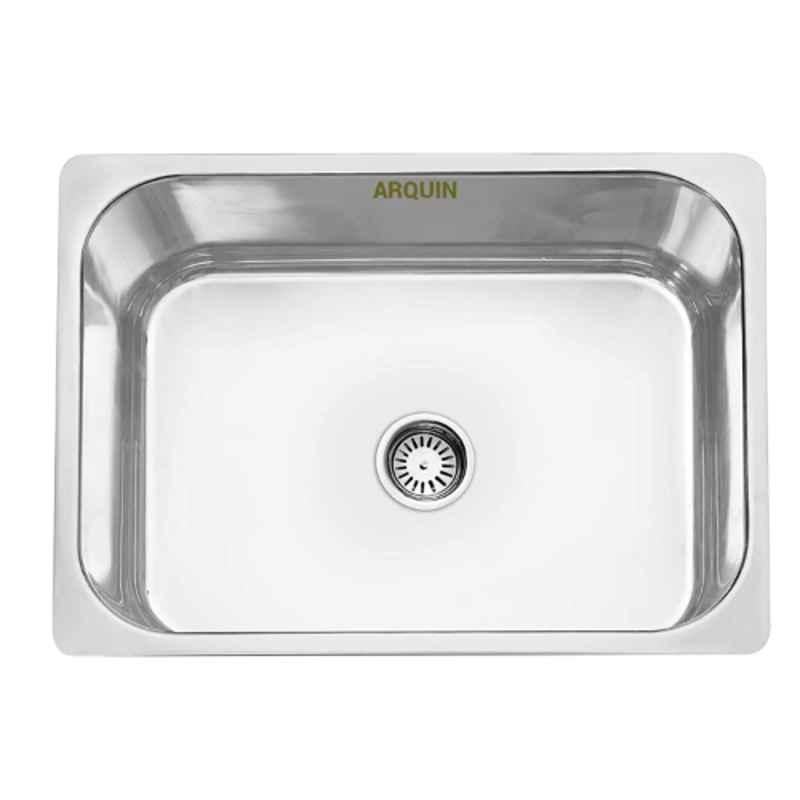 Arquin 24x18x10 inch Stainless Steel 304 Silver Glossy Finish Square Single Bowl Kitchen Sink with Ceramic Coated