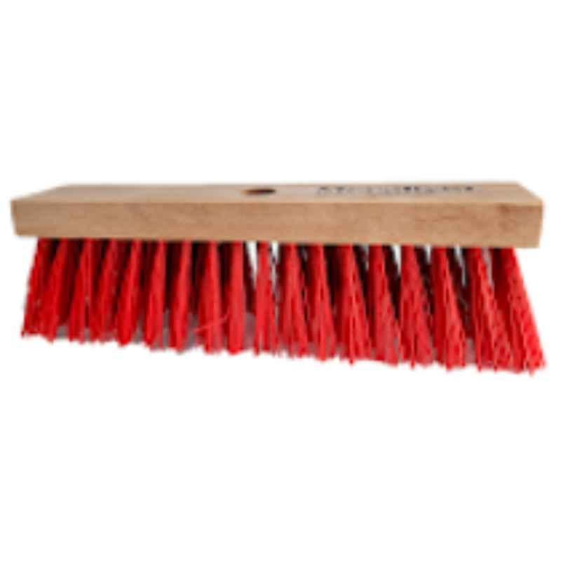 Red 6 Row Hard Broom with Handle