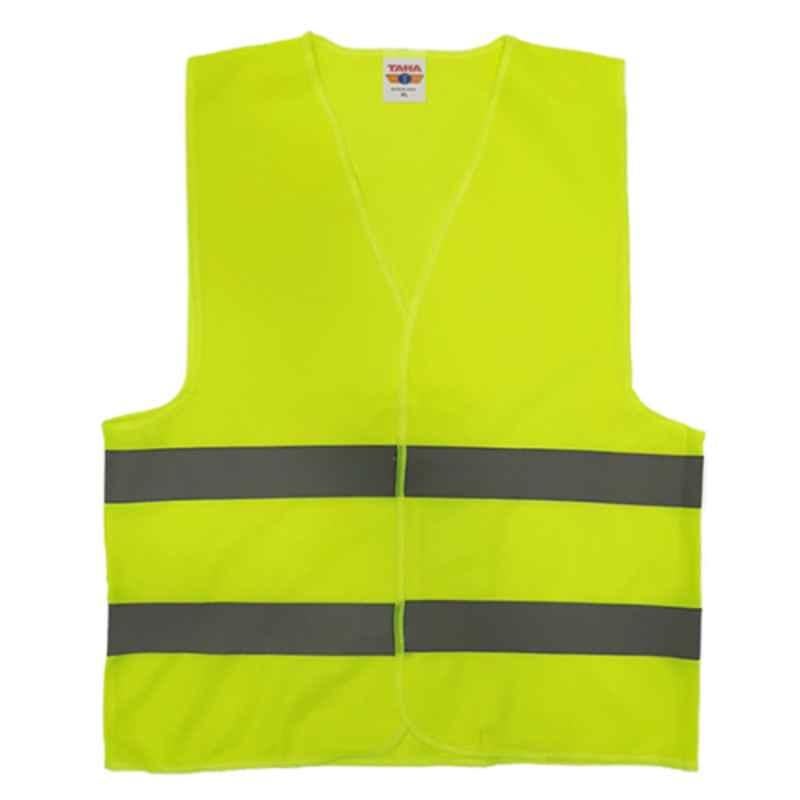 Taha 100GSM Polyester Yellow SJ 2 Line Safety Jacket, Size: L