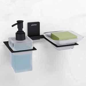Plantex 304 Grade Stainless Steel Glass Soap Dish with Tumbler Holder/Soap Stand/Bathroom Accessories Crystal (Black)