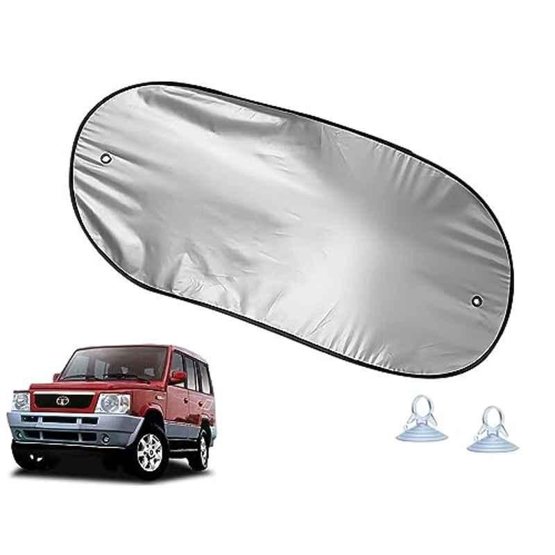 Auto Pearl Polyester Black & Silver Rear Window Sun Shade Curtain with Storage Pouch for Tata Sumo Victa