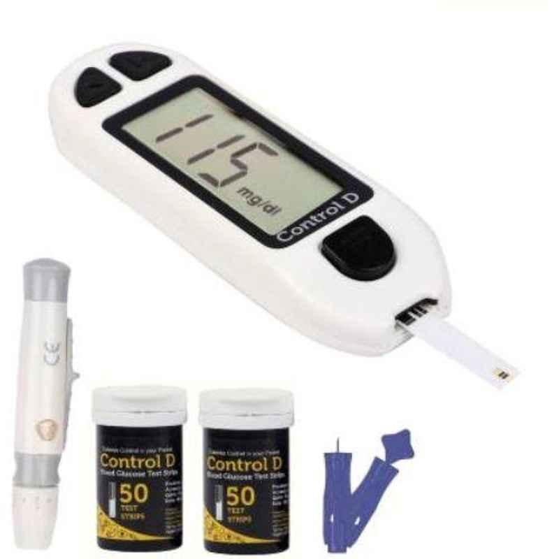 Control D CDW01 White Automatic Glucose Blood Sugar Testing Machine & Glucometer with 100 Strip