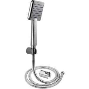 Prestige 3 Pcs Brass Chrome Finish Square Hand Shower, 1.5m Stainless Steel Tube & Hook Set, B02