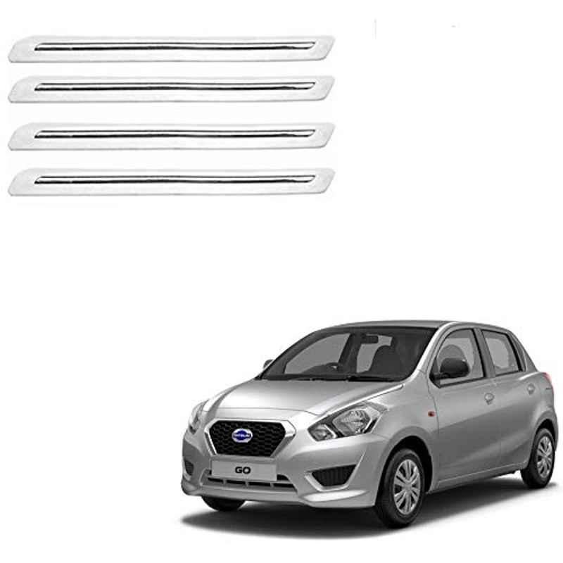 Kozdiko 4 Pcs PVC White Car Bumper Protector Set with Chrome Strip for Datsun Go