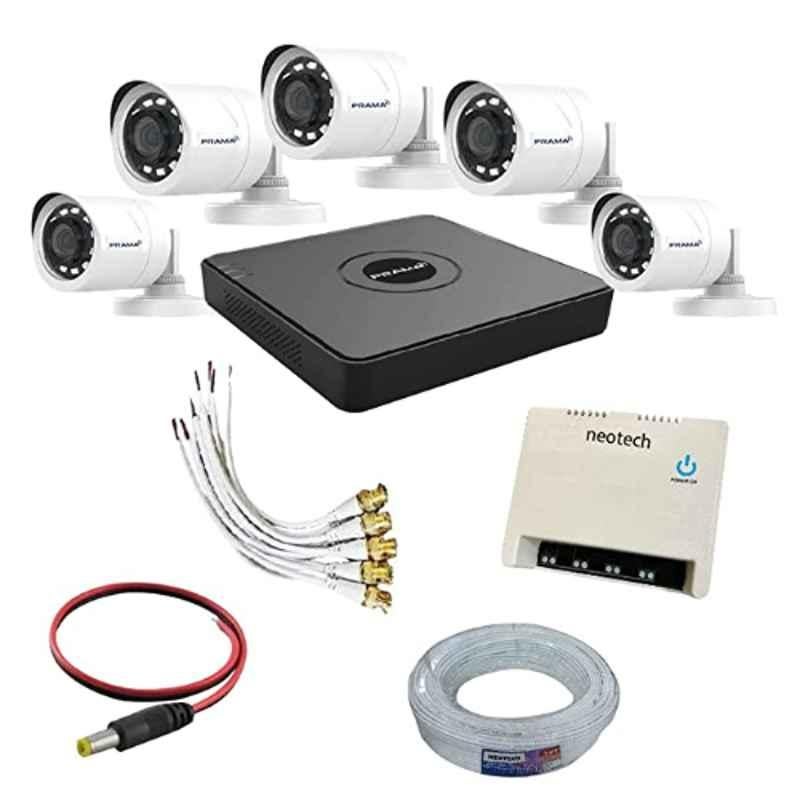 Prama 1MP 5 Pcs Bullet CCTV Camera with 8 Channel DVR & 70 m Wire Kit