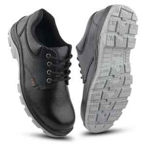 Fuel Spear Grain Leather Steel Toe Black Safety Shoes with PU & PVC Double Density Sole, Size: 7