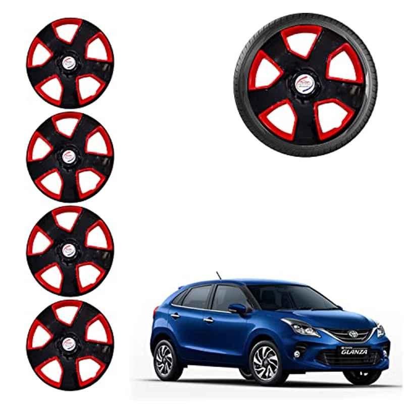 Auto Pearl 4 Pcs 15 inch ABS Black & Red Car Wheel Cover Set for Toyota Glanza