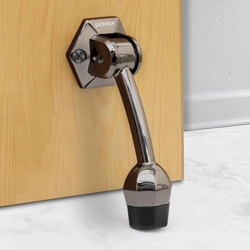 Plantex 5 inch Zinc Satin Black Door Stopper with Rubber Grip for Main Door, SH-101