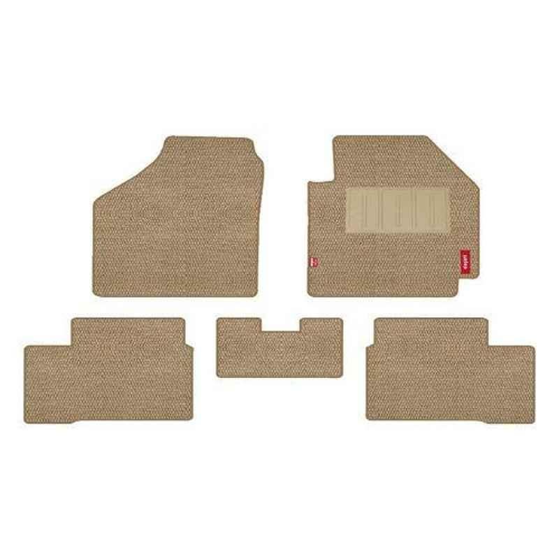 Elegant Popcorn 5 Pcs Polypropylene & Non Woven Beige Carpet Car Floor Mat Set for Honda Jazz S 2015 Onwards