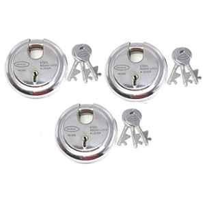 Ojass 65mm 6 Levers Stainless Steel Round Heavy Duty Pad Lock with 3 Keys, RPL653 (Pack of 3)