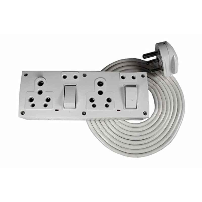 Elegant Casa 16A 5+5 Pin Polycarbonate White Multi Purpose Power Plug Extension Board with Individual 2 Switch & 3m Wire Cable