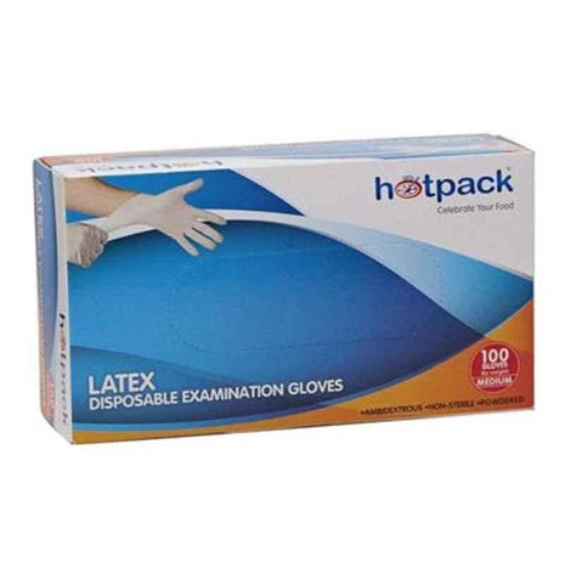 Hotpack White Latex Powder-Free Health Gloves, PFLGM, Size: Medium (Pack of 100)