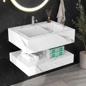 Plantex 60x45cm Culcutta Gold Wall Mount Cabinet Floating Vanity with Wash Basin & Sink for Bathroom