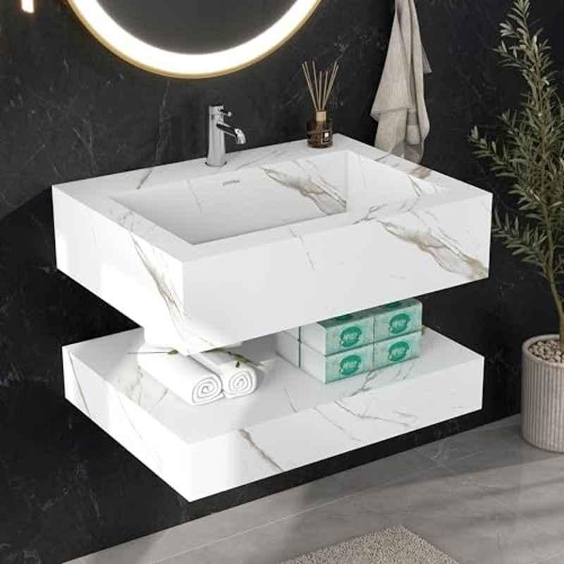 Plantex 60x45cm Culcutta Gold Wall Mount Cabinet Floating Vanity with Wash Basin & Sink for Bathroom