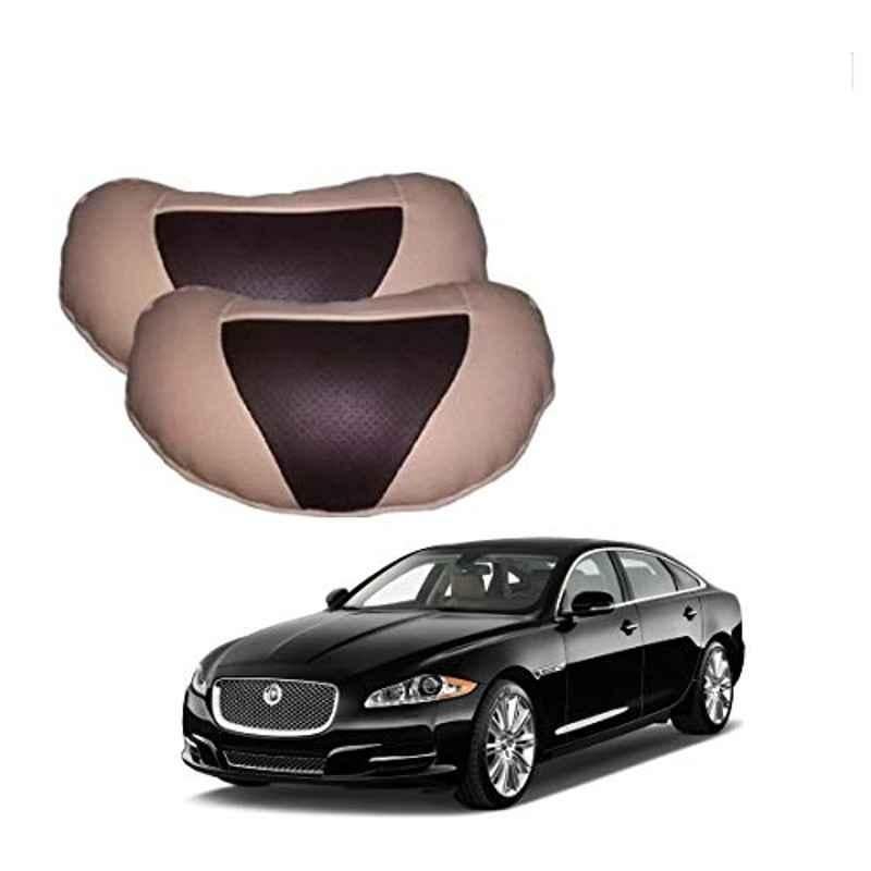 Kozdiko 2 Pcs Beige & Brown Car Neck Rest Cushion Pillow Set for Jaguar XJ-Type