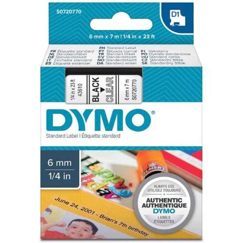 Dymo S0720770 6mmx7m Black Print on Clear D1 Tape