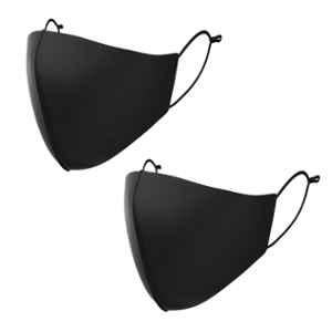 Arcatron 2 Pcs 3 Layer Polyester Black Washable Face Mask Set with Adjustable Ear Loop, MK-ULT-L-B2, Size: Large