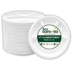 Eco Aaroyaa 11 inch Bagasse Round Disposable Plates with 4 Compartment (Pack of 25)