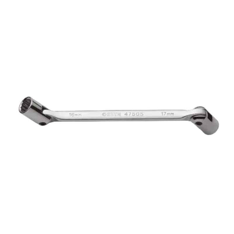 Sata GL47506 18x19mm CrV Steel Steel Metric Double Flex Head Socket Wrench, Length: 27 mm