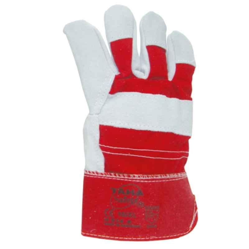 Taha Leather & Twill Cotton Red & Grey Safety Gloves, Size: XL
