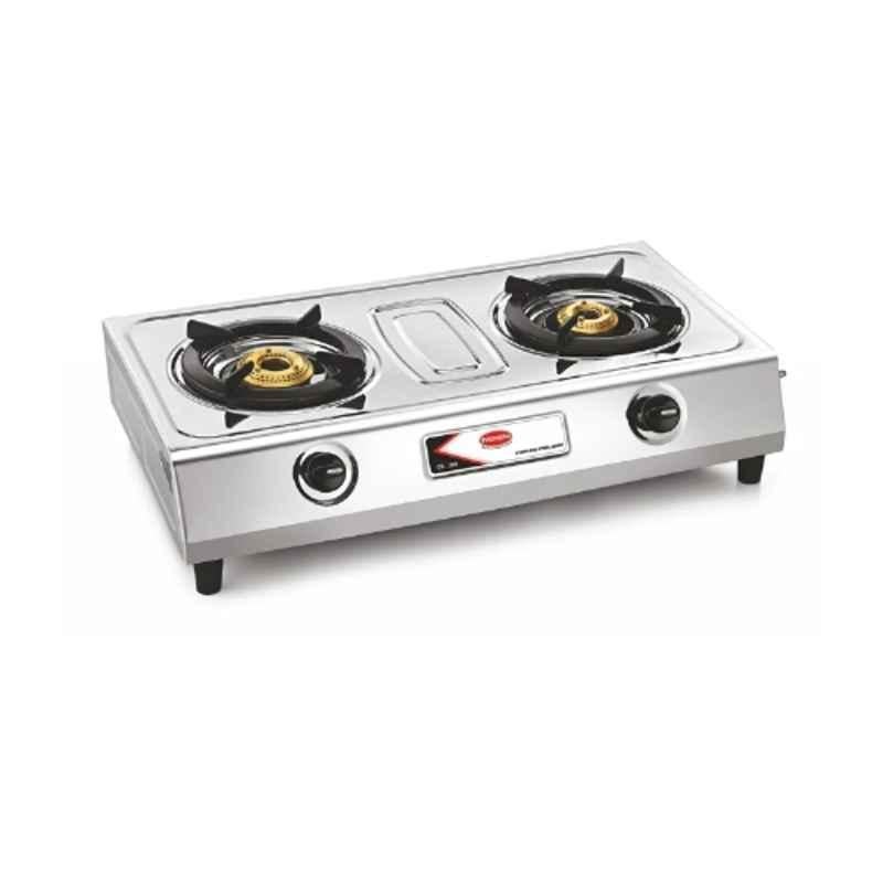 Padmini 2 Burner Silver Manual Ignition Stainless Steel Gas Stove, 2BR CS-200
