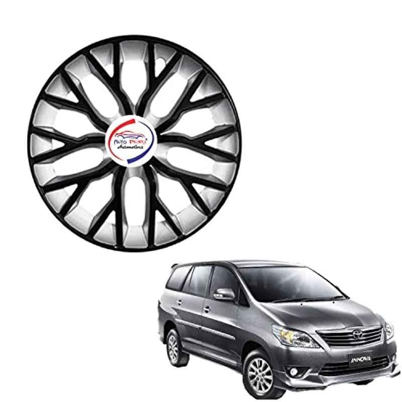 Auto Pearl 4 Pcs 15 inch ABS Black & Silver Hubcap Wheel Cover Set with Retention Ring for Toyota Innova 2013 2015
