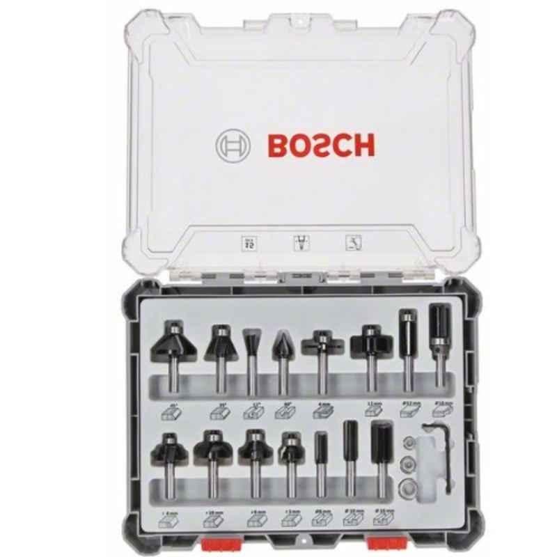 Bosch 15 Pcs Mixed Application Router Bit Set, 2607017472