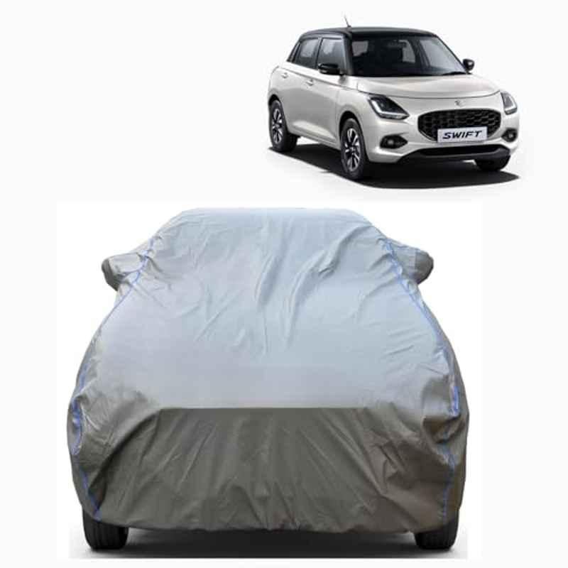 Aarex Auto Polyester Grey 100% Waterproof Car Body Cover with Mirror Pocket, Cotton Layer, Triple Stitched & Adjustable Belt for Maruti Suzuki Swift All Models (2005-2024), SW-Grey