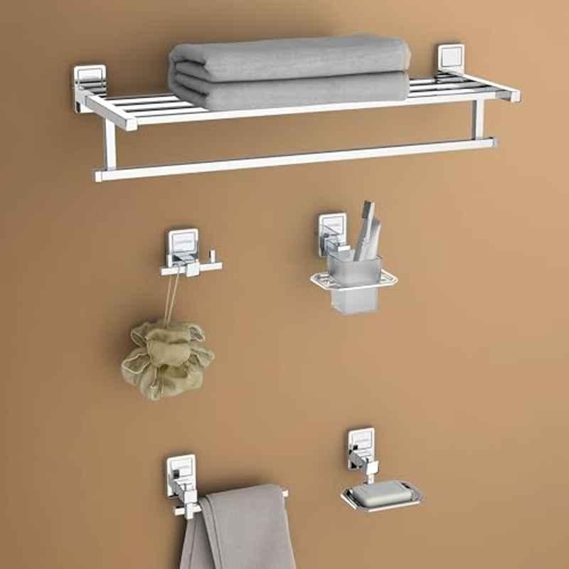 Plantex Darcy 5 Pcs Stainless Steel Silver Chrome Finish Bathroom Accessories Set