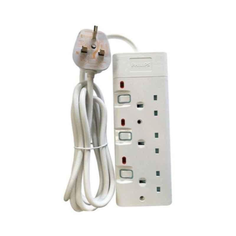 Philips White 3 Outlet Extension Socket with Individual Switch, SPN1932WB/56