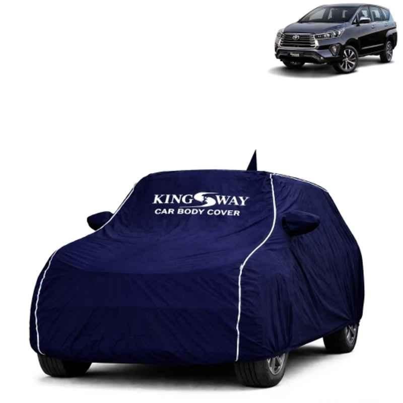 Kingsway Super Waterproof All Weather Protection Polypropylene Blue Car Cover for Toyota Innova Crysta 2021 Onwards with Silver Piping, Mirror & Antenna Pockets