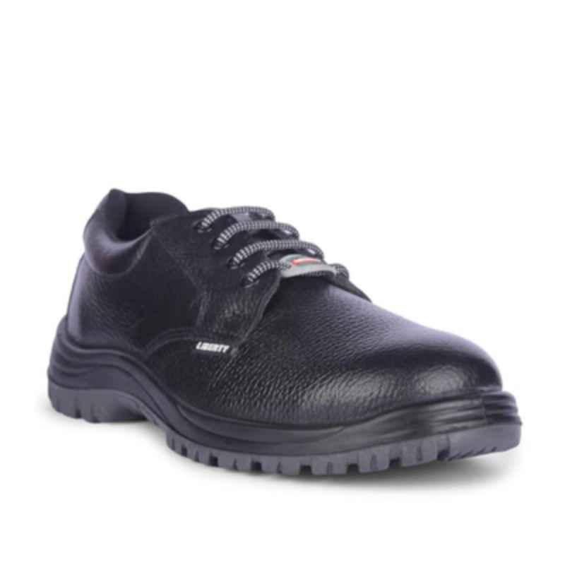 Liberty SHAKTI-2SK Buff Grain Barton Leather Steel Toe Black Safety Shoes, Size: 5
