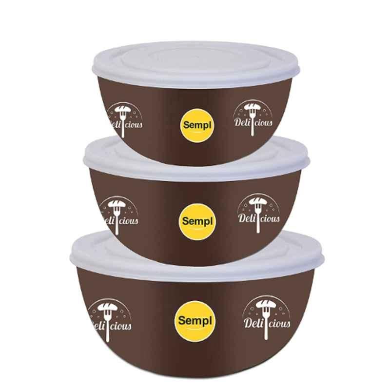 Sempl 3 Pcs Flora Stainless Steel & Plastic Brown Grocery Container Set with Lid