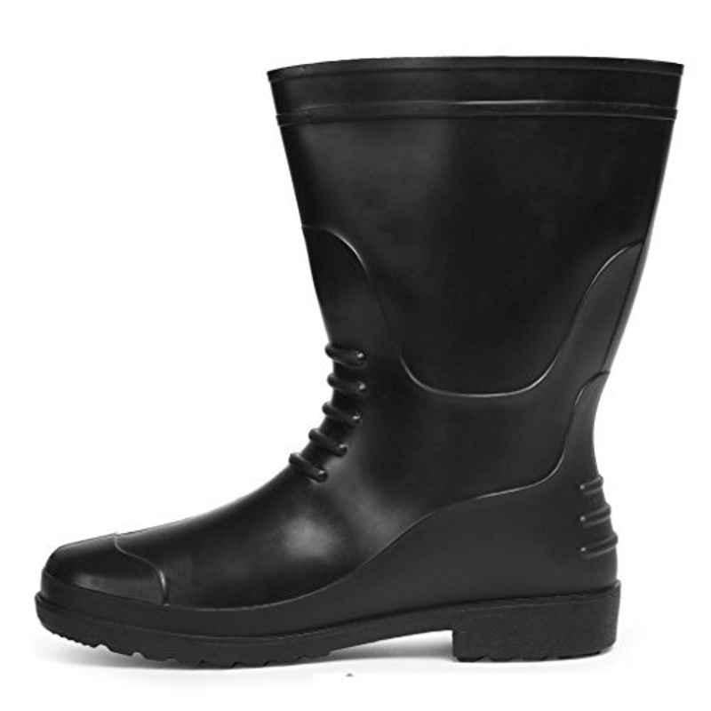 Hillson 12 Inch Welcome Plain Toe Black Work Gumboots, Size: 9