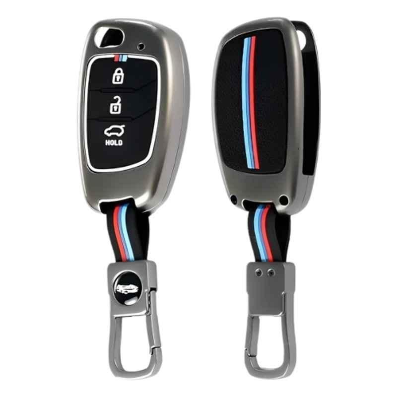 Kingsway Gunmetal Grey 3 Buttons 360 Degree Protection Car Key Cover with Keychain for All Hyundai Cars