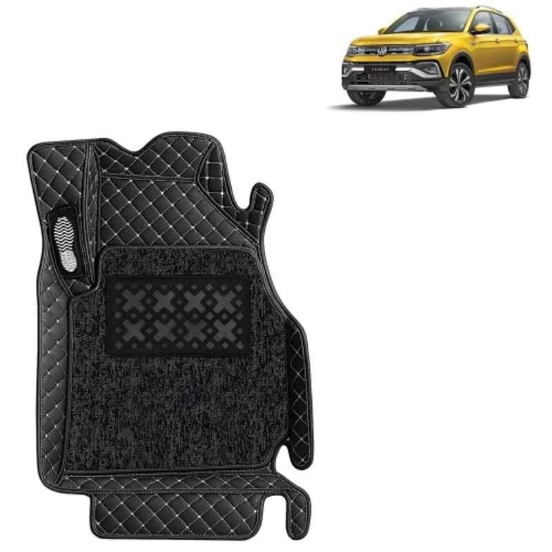 Kingsway 3 Pcs Premium 7D Waterproof & Washable PU Leatherette Classic Black Car Floor Mat Set for Volkswagen Taigun 2021 Onwards All Model