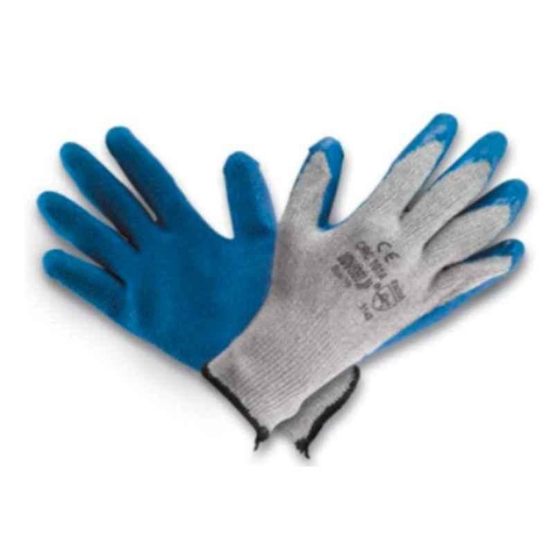 Udyogi CRC 101 A Polycotton Liner Grey & Blue Knitted Safety Gloves with Latex Coating, Size: 8 inch