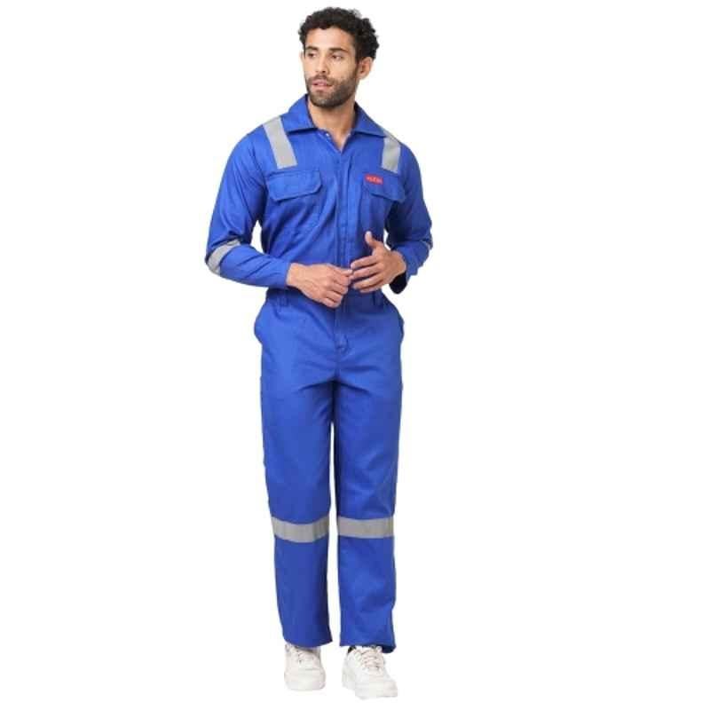 French Terrain 200 GSM 100% Cotton Royal Blue Industrial Safety Boiler Suit with Reflective Tape, Size: 2XL (44 cm)