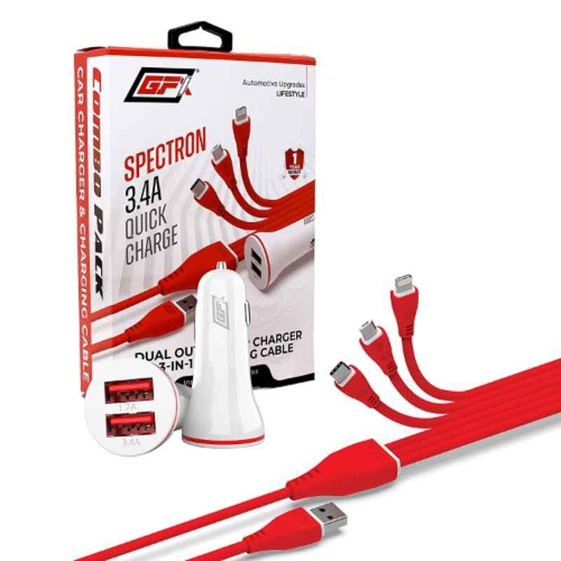 GFX GFXU-017R Spectron Red & White Dual Output 3 in 1 Universal Car Charger Cable