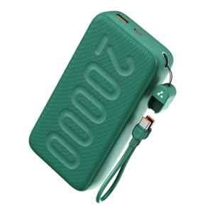 Ambrane Stylo N20 20000mAh Green Fast Charging Power Bank with in-Built Cable