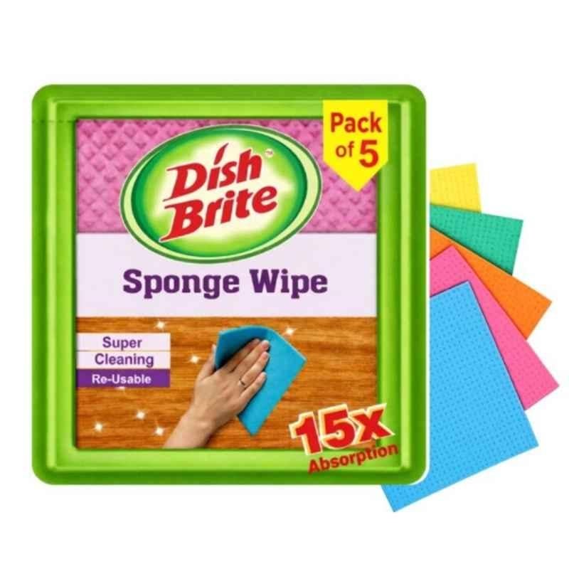 Dish Brite Multicolour Biodegradable Sponge Wipes with Super Absorbent (Pack of 5)